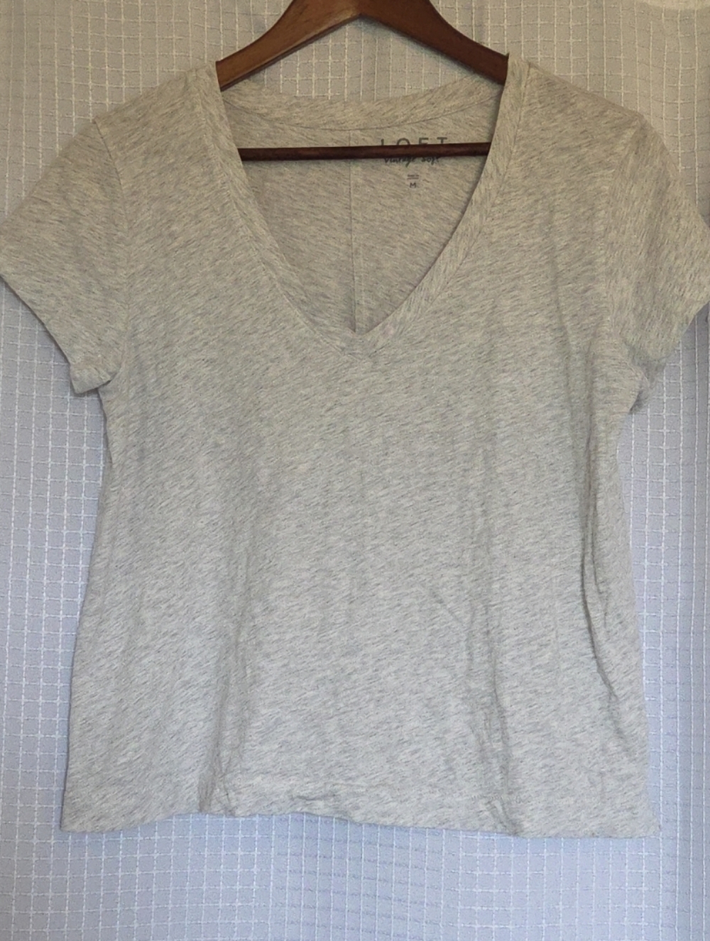Loft Vintage Soft Tee Women Med Gray Short Sleeve V Neck Minimalist 100%  Cotton